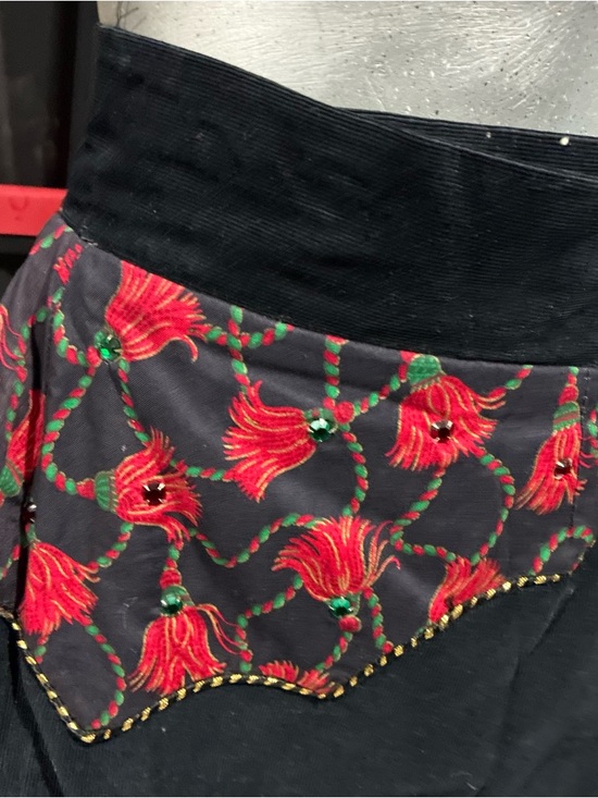 Vintage Black Fringe Wrap Skirt Red Floral Appliqué Festival Dance Tango Small - Picture 6 of 8